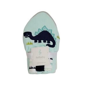 Lullaby Lane Blue Green Dinosaur 4- Piece Hooded Towel & Washcloths Bath Set New
